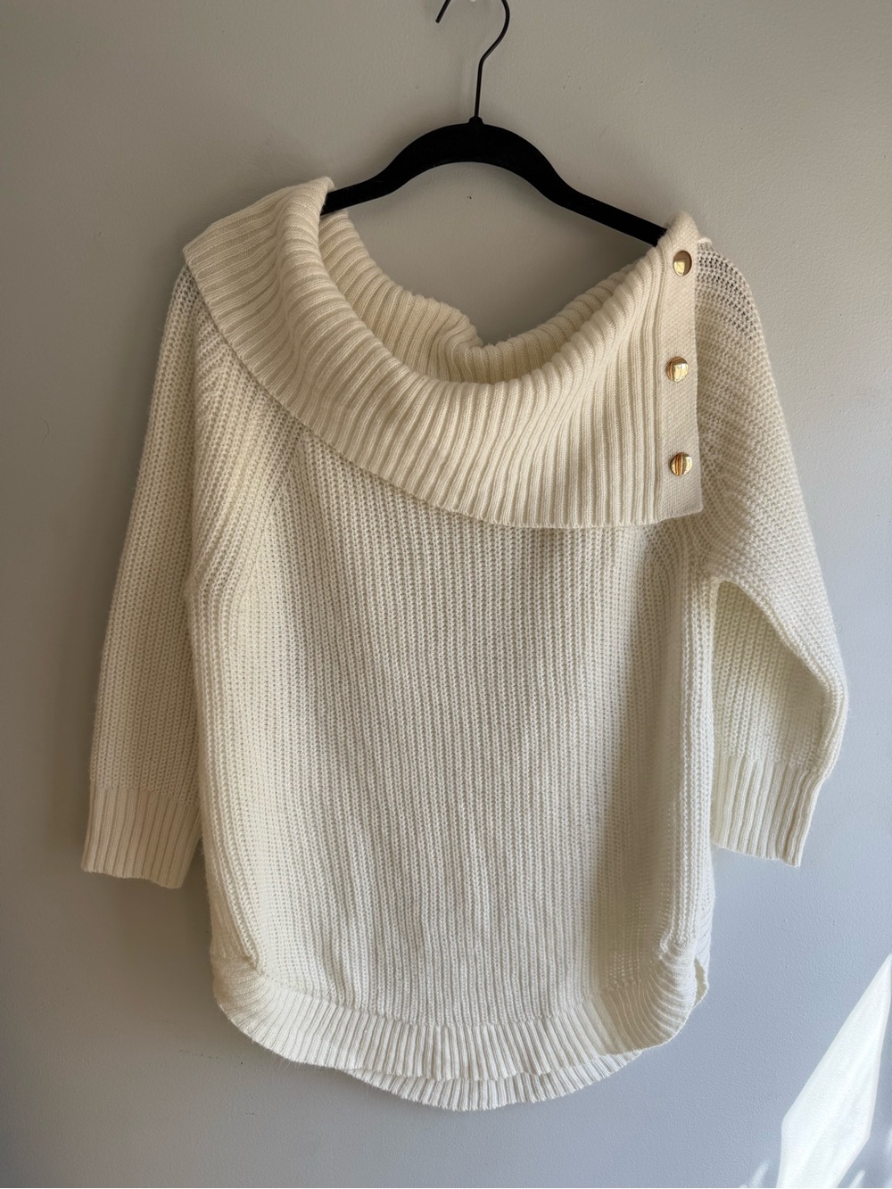 89th & Madison Ivory Fold-Over Cowl Sweater with Gold Buttons